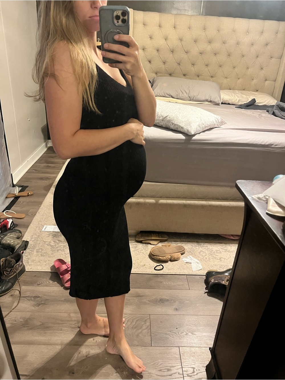 Black Ribbed Midi Dress - Classic Stretch Fit